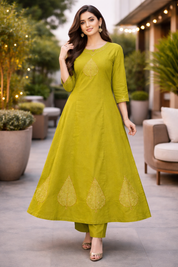 Mehendi Green Embroidery Anarkali Kurti