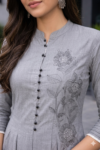 Elegant Grey Floral Embroidered A-Line Kurti