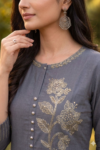 Elegant Grey Floral Printed Anarkali Kurta