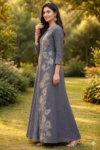 Elegant Grey Floral Printed Anarkali Kurta