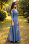Elegant Blue Feather Print Anarkali Kurti