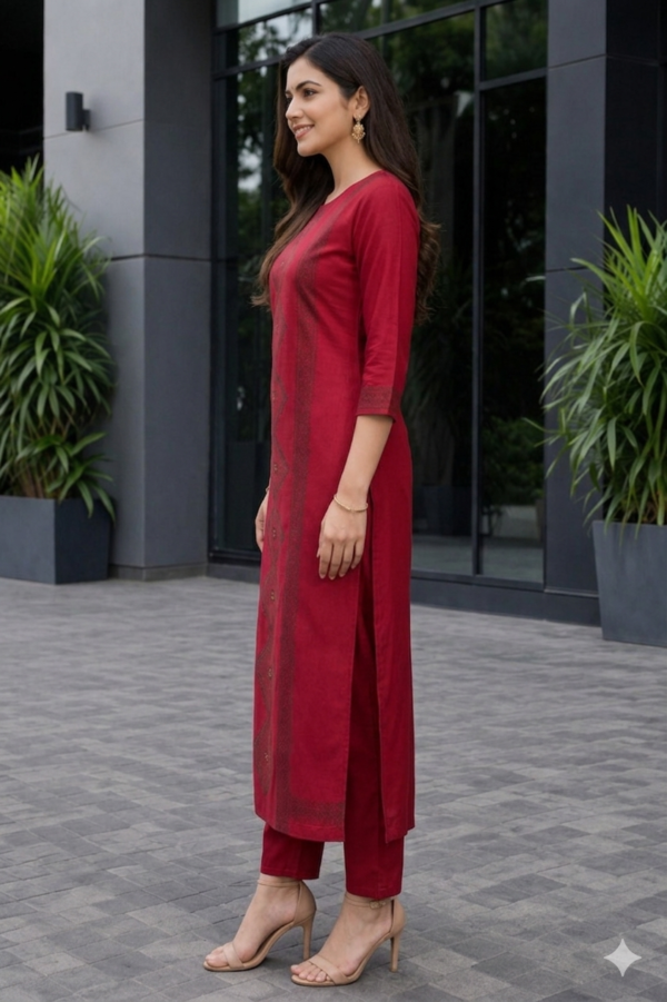 Classic Maroon Geometric Panel Straight Kurti