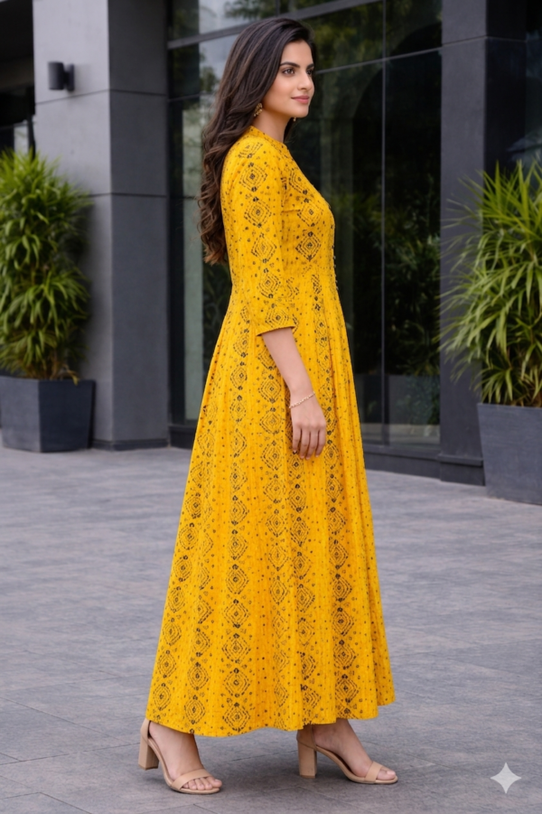 Radiant Mustard Printed Anarkali Kurti