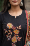 Elegant Black Floral Embroidery Chudidhar Set with Printed Dupatta