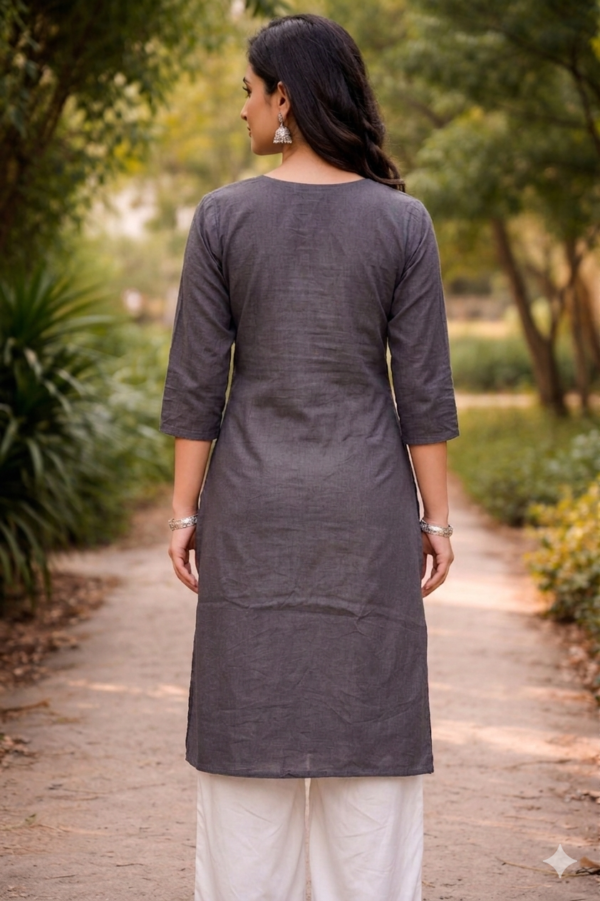 Elegant Grey Floral Embroidered Kurti