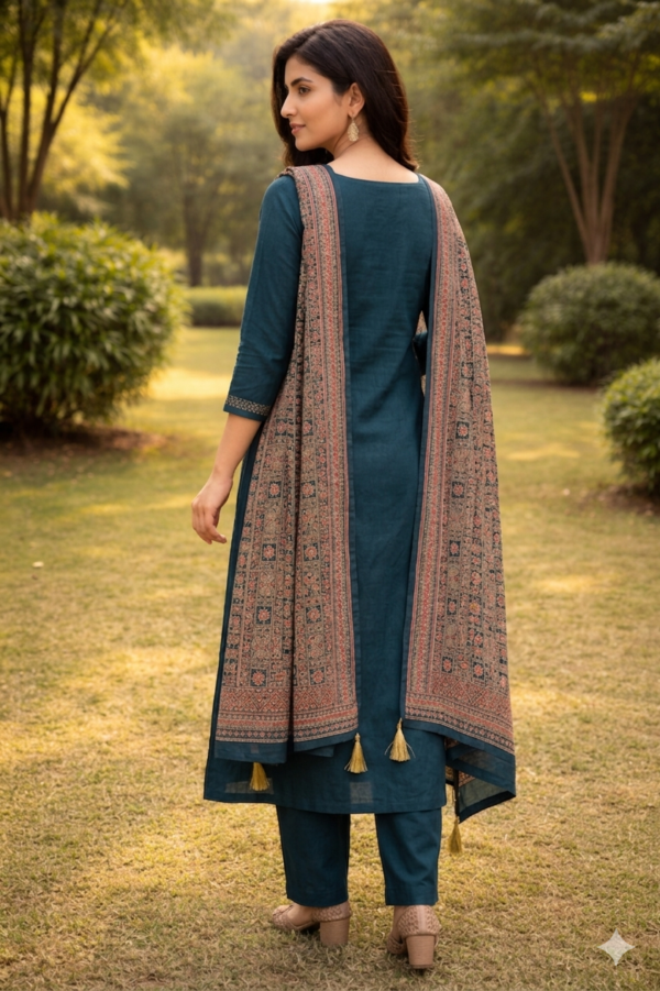 Teal Blue Mandala Embroidery With Mirror Work Chudidhar Set with Ethnic Dupatta