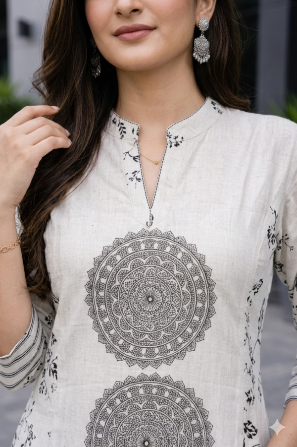 Graceful Off-White Mandala Print Anarkali Kurti