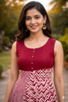 Maroon Printed Anarkali Style Long Kurti