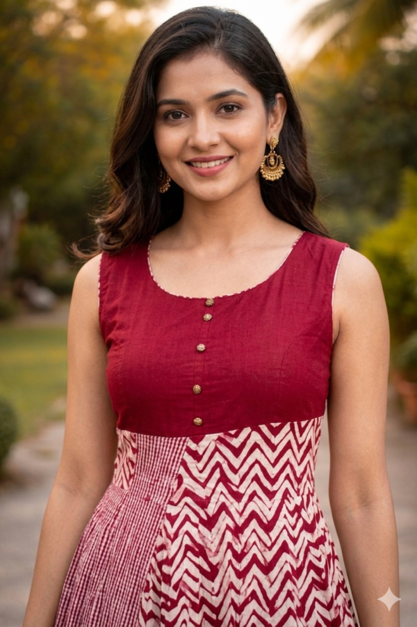 Maroon Printed Anarkali Style Long Kurti