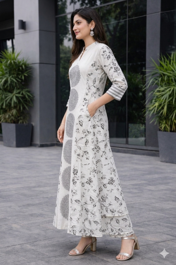 Graceful Off-White Mandala Print Anarkali Kurti