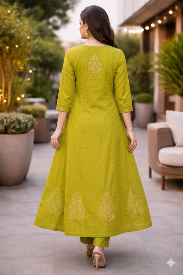Mehendi Green Embroidery Anarkali Kurti