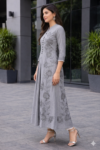 Elegant Grey Floral Embroidered A-Line Kurti