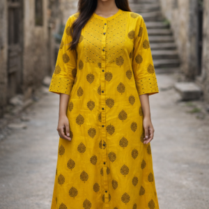 Mustard Yellow Ajrakh Print A-Line Kurta