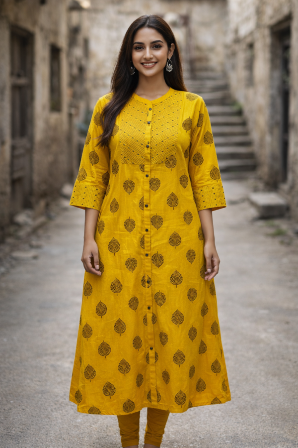 Mustard Yellow Ajrakh Print A-Line Kurta